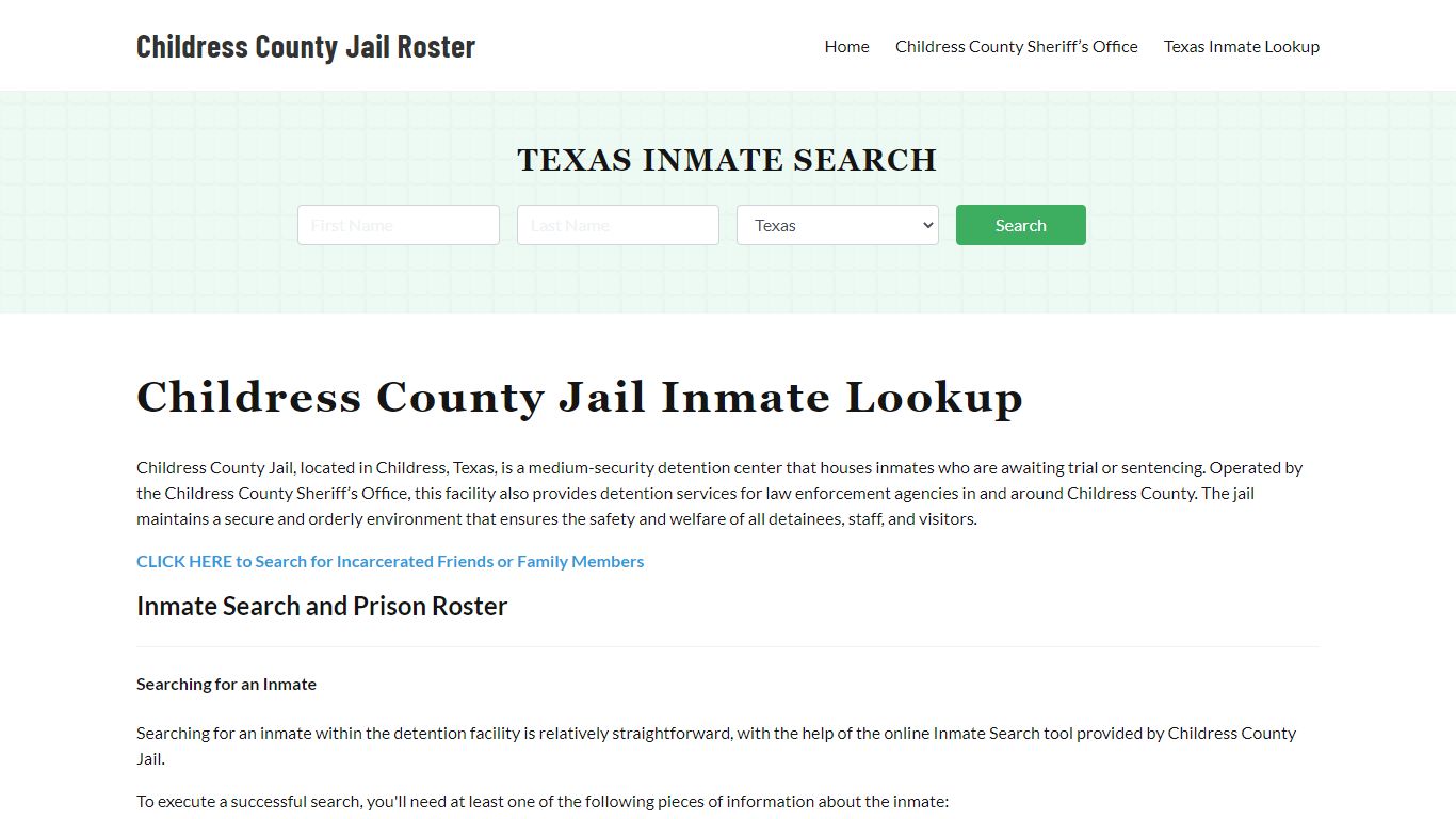 Childress County Jail Roster Lookup, TX, Inmate Search